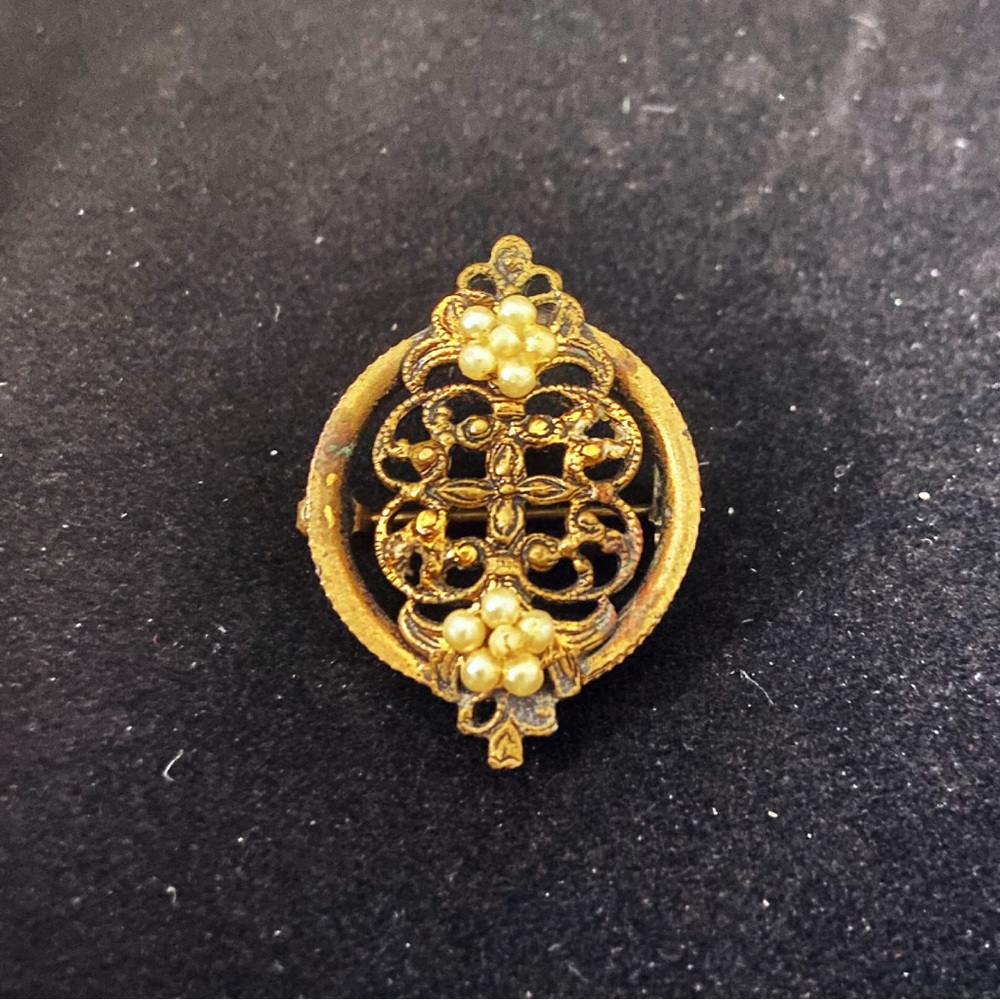 Brooch Vintage Antique Victorian Regency Steampunk Estate Gold Tone Filigree